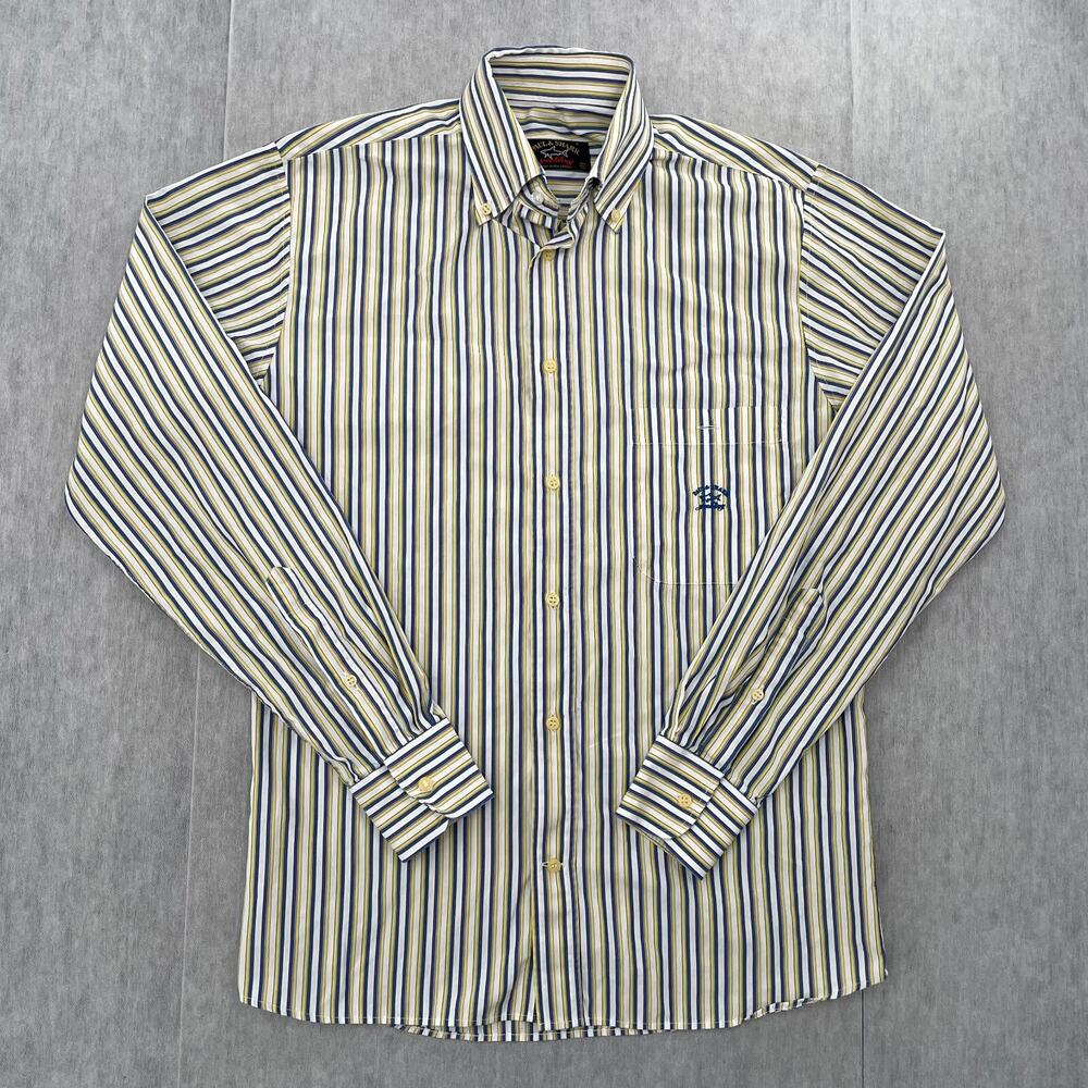 Paul & Shark Yachting Shirt Adult 15.5 Blue Striped Long Sleeve Button Down Mens